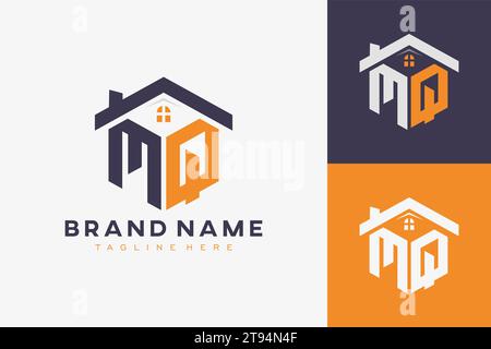 Initial logo MQ monogram with home roof hexagon shape design, simple ...