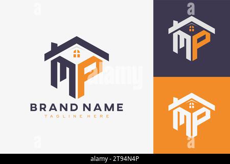 hexagon MP house monogram logo for real estate, property, construction business identity. box shaped home initiral with fav icons vector graphic templ Stock Vector