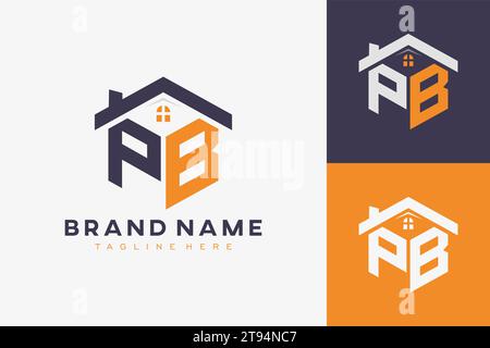 hexagon PB house monogram logo for real estate, property, construction business identity. box shaped home initiral with fav icons vector graphic templ Stock Vector