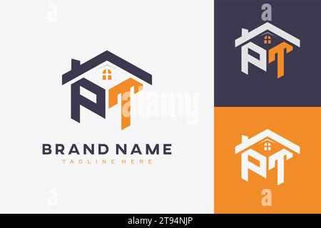 hexagon PT house monogram logo for real estate, property, construction business identity. box shaped home initiral with fav icons vector graphic templ Stock Vector