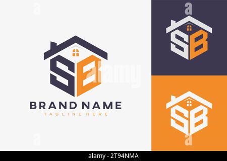 hexagon SB house monogram logo for real estate, property, construction business identity. box shaped home initiral with fav icons vector graphic templ Stock Vector