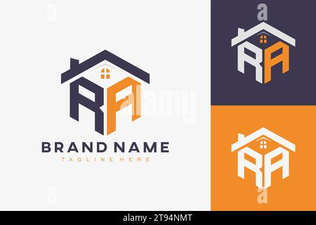 hexagon RA house monogram logo for real estate, property, construction business identity. box shaped home initiral with fav icons vector graphic templ Stock Vector
