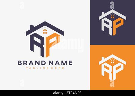 hexagon RP house monogram logo for real estate, property, construction business identity. box shaped home initiral with fav icons vector graphic templ Stock Vector