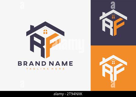 hexagon RF house monogram logo for real estate, property, construction business identity. box shaped home initiral with fav icons vector graphic templ Stock Vector