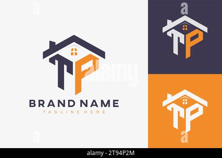 hexagon TP house monogram logo for real estate, property, construction business identity. box shaped home initiral with fav icons vector graphic templ Stock Vector