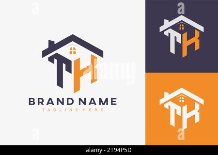 hexagon TK house monogram logo for real estate, property, construction business identity. box shaped home initiral with fav icons vector graphic templ Stock Vector