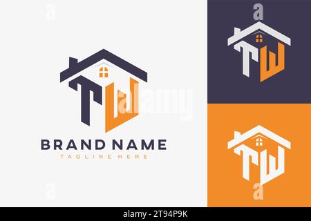 hexagon TW house monogram logo for real estate, property, construction business identity. box shaped home initiral with fav icons vector graphic templ Stock Vector