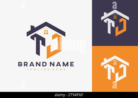 hexagon TJ house monogram logo for real estate, property, construction business identity. box shaped home initiral with fav icons vector graphic templ Stock Vector