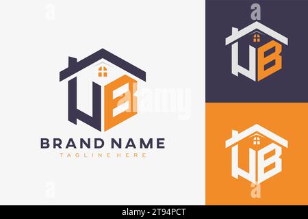 hexagon UB house monogram logo for real estate, property, construction business identity. box shaped home initiral with fav icons vector graphic templ Stock Vector