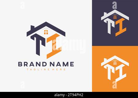 hexagon TI house monogram logo for real estate, property, construction business identity. box shaped home initiral with fav icons vector graphic templ Stock Vector