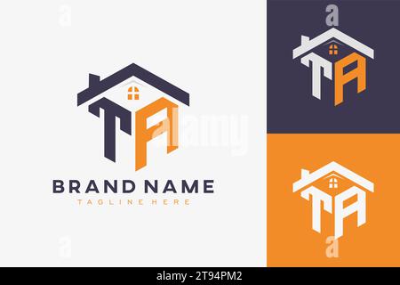 hexagon TA house monogram logo for real estate, property, construction business identity. box shaped home initiral with fav icons vector graphic templ Stock Vector