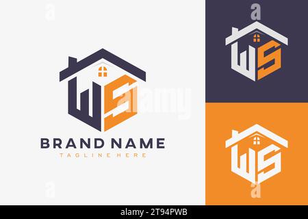 hexagon WS house monogram logo for real estate, property, construction business identity. box shaped home initiral with fav icons vector graphic templ Stock Vector