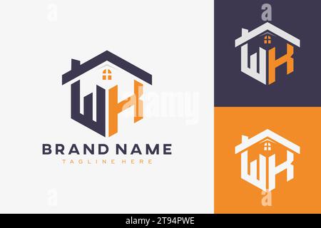 hexagon WK house monogram logo for real estate, property, construction business identity. box shaped home initiral with fav icons vector graphic templ Stock Vector