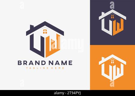 hexagon VW house monogram logo for real estate, property, construction business identity. box shaped home initiral with fav icons vector graphic templ Stock Vector