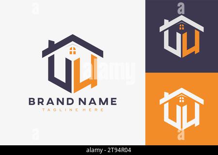 hexagon VU house monogram logo for real estate, property, construction business identity. box shaped home initiral with fav icons vector graphic templ Stock Vector