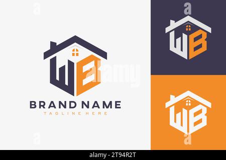 hexagon WB house monogram logo for real estate, property, construction business identity. box shaped home initiral with fav icons vector graphic templ Stock Vector