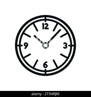 Round wall clock line icon, isolated Stock Vector