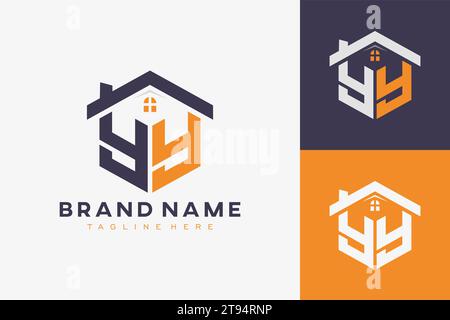 hexagon YY house monogram logo for real estate, property, construction business identity. box shaped home initiral with fav icons vector graphic templ Stock Vector