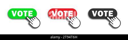 Hand pressing vote button. Vector illustration Stock Vector