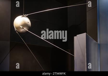 London, UK-May 19, 2023: Sputnik 1, the first artificial satellite,  launched into an elliptical low Earth orbit by the Soviet Union on 1957 as part o Stock Photo