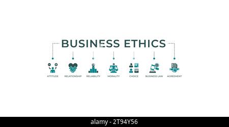Business ethics banner web icon vector illustration concept with icon of attitude, relationship, reliability, morality, choice, business law and agree Stock Vector