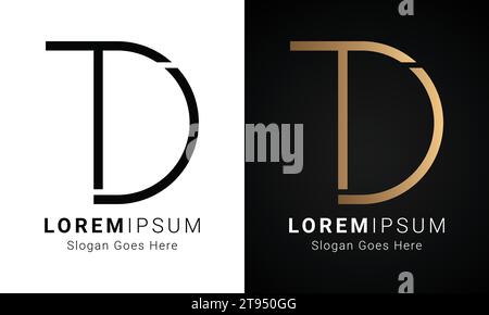 Luxury Initial TD or DT Monogram Text Letter Logo Design Stock Vector