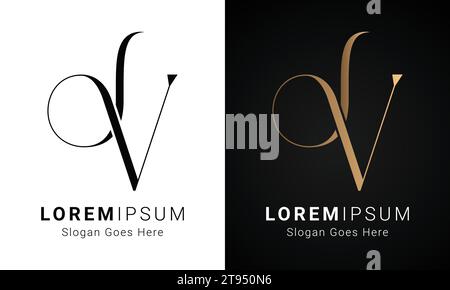 Luxury Initial VJ or JV Monogram Text Letter Logo Design Stock Vector