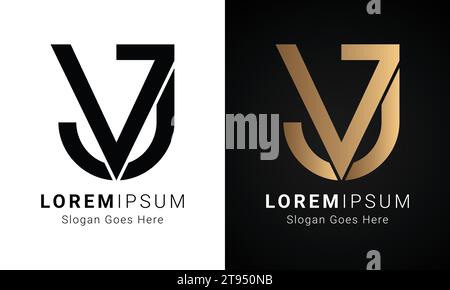 Luxury Initial VJ or JV Monogram Text Letter Logo Design Stock Vector