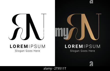 Luxury Initial RN or NR Monogram Text Letter Logo Design Stock Vector
