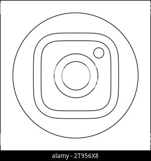Instagram social media app thin line icon. Square shape vector illustration. Stock Vector