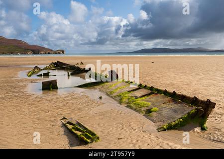 Wreck of boat on the beach of Dunfanaghy, Donegal, Ireland, Europe Stock Photo