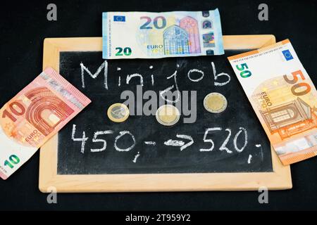 blackbord lettering Minijob, mini-job, increase maximum sum from 450 ? to 520 ? Stock Photo
