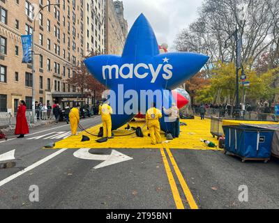 Macy's inflation team work on the 'Bluey' balloon during Macy's Balloon ...