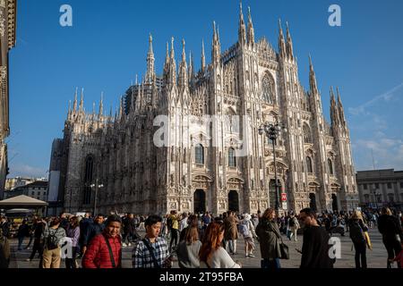 Milan Cathedral, or Metropolitan Cathedral-Basilica of the Nativity of Saint Mary,with blue sky Stock Photo