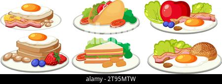 A delightful assortment of nutritious breakfast options in a vector cartoon style Stock Vector
