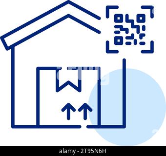Qr code on warehouse. Contactless parcel tracking services. Pixel perfect icon Stock Vector