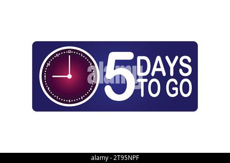 5 days to go clock icon on blue background. Countdown left days banner. count time sale. Vector illustration. Stock Vector