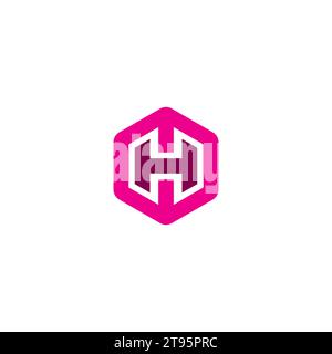 H Hexagon Logo With Pink Color Stock Vector