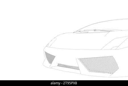 Coupe sport car vector template. Sport car blueprint. Car on white background. Mockup template for branding. Outline drawing of fast car, sport car fr Stock Vector