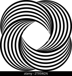 Impossible symbol. Rounded square linear shape. Infinite knot sign. Overlapping thin lines form. Optical illusion art. Design element for logo, icon, print, cover, tag. Abstract vector illustration Stock Vector