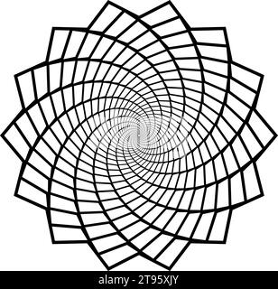 Abstract radial pattern. Circular geometric spiral shape. Round decorative flower or leaves content. Black design element for logo, label, tag, emblem, poster, banner. Vector illustration Stock Vector