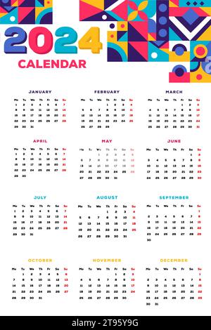 2024 new year calendar template with abstract pattern Stock Vector
