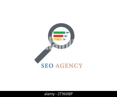 SEO multi color logo with magnifying glass Stock Vector