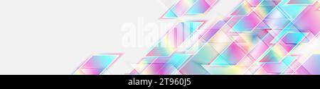 Holographic glossy low poly shapes geometric abstract tech banner. Vector art colorful background Stock Vector