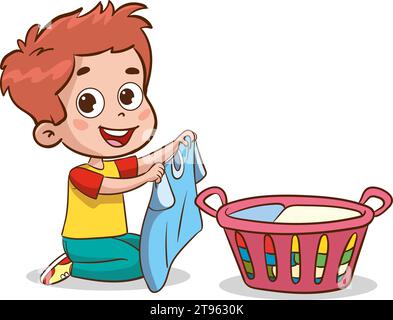 Family housework. Parents and kids clean up house cartooon vector Stock Vector