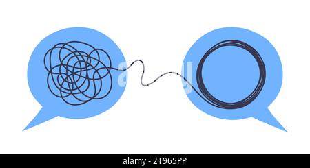 Psychologist consulting or mental problem solving brainstorm concept. Two speech bubbles conversation icons with line scribbles. Coach, mentoring psyc Stock Vector