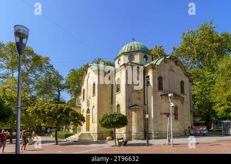 Varna, Bulgaria - September 22, 2023: View of the Saint Nicholas Church, with locals and visitors, Varna, Bulgaria Stock Photo