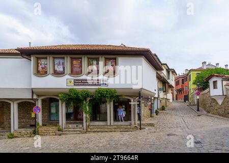 Plovdiv, Bulgaria - September 25, 2023: Street view with typical buildings and information center, in Plovdiv, Bulgaria Stock Photo