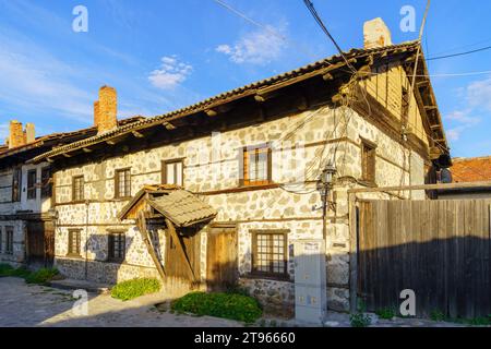 Bansko, Bulgaria - September 29, 2023: View of a street with typical buildings, in Bansko, southwestern Bulgaria Stock Photo