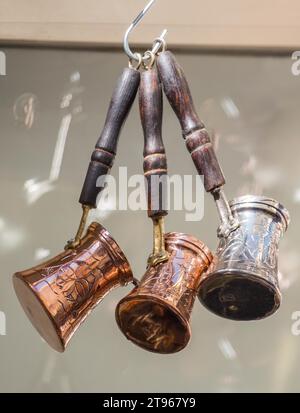 Turkish coffee pots made in a traditional style Stock Photo